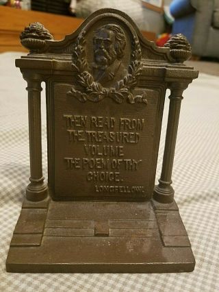 Vintage Metal Book End Cast Iron Longfellow Quote B & H