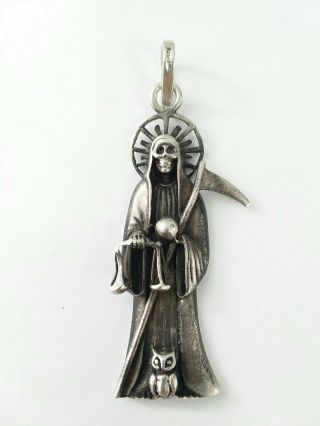 Vintage Sterling Silver Grim Reaper Pendant 322