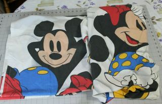 Vtg Mickey Mouse Twin Bed Sheet Set Flat & Fitted Minnie Mouse Walt Disney Co.