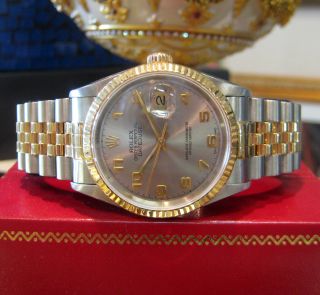 Mens Rolex Oyster Perpetual Datejust Two Tone Yellow Gold Stainless Steel Watch