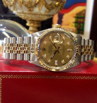 Mens Rolex Oyster Perpetual Datejust Gold Steel Diamond Watch