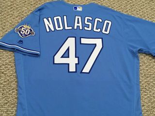 Nolasco Size 48 47 2018 Kansas City Royals Game Jersey Issued Blue 50 Yrs Patch