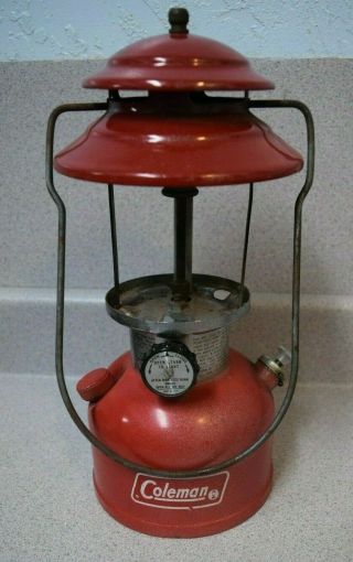 Vtg Red Coleman Gas Lantern Model 200a 3 77 Great - No Globe
