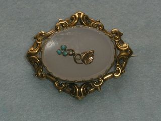 Large Antique Victorian 9ct Rolled Gold Milky Chalcedony And Turquoise Brooch