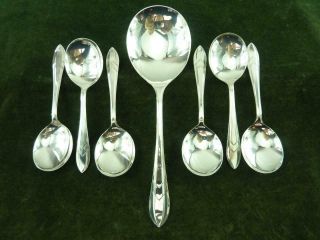 6 Vintage Fruit Spoons & Serving Spoon Epns Silver Plated