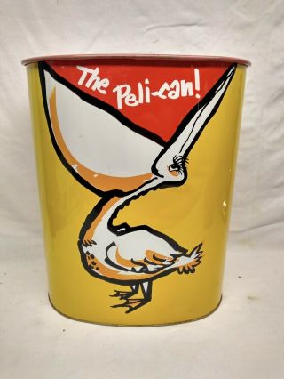 Vintage J.  L.  Clark " The Peli - Can " Metal Trash Can Waste Basket Pelican Bird