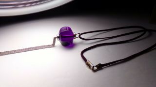 Vtg Baccarat Purple Amethyst Art Glass Sterling Silver Drop Tassle Necklace 24 "