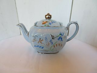 Vintage Sadler Blue Floral Flowers Gold Trim Teapot Handpainted Made In England