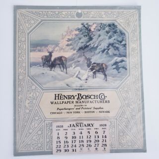 Vintage Advertising Calendar 1928 Henry Bosch Co.  Wallpaper Paper Ephemera