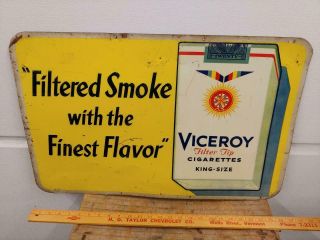 1950s Viceroy Cigarettes Embossed Tin Litho Sign - 17x26 -