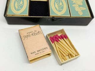 Vintage Set Matchboxes Italy Case Jayne Roberts Wood Wax Match Box Advertising 3