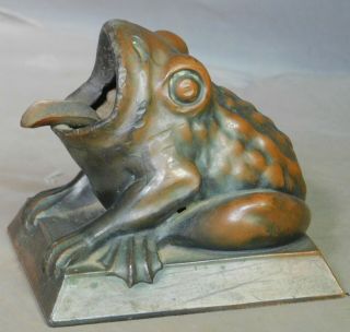 Bronze Figural Open Mouth Frog Ashtray Xenia Ohio Advertising Independent Old