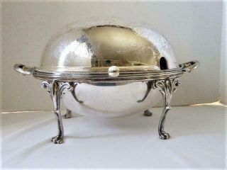 Antique Walker & Hall English Silver Plate Warming Chafing Dish Revolving Dome