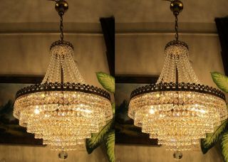 Pair Antique Vnt.  Big Austria Real Swarovski Crystal Chandelier Light 1940 
