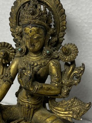 Early Antique Chinese Sino Tibetan Gilt Bronze Statue of Seated Tara 2