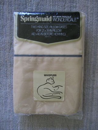 Pair Vintage Springmaid Cat Whispurr Alex West Tan Black King Pillow Cases
