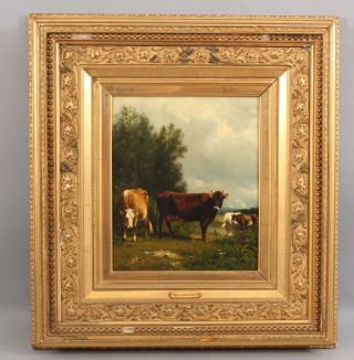 19thc Antique William Hart Bucolic Country Cow Landscape Oil Painting Gilt Frame