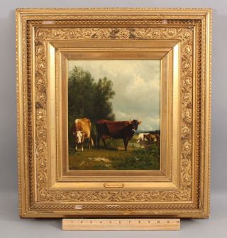 19thC Antique WILLIAM HART Bucolic Country Cow Landscape Oil Painting Gilt Frame 2