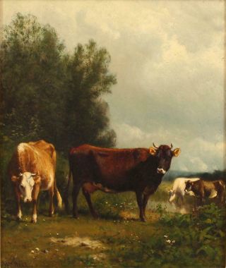 19thC Antique WILLIAM HART Bucolic Country Cow Landscape Oil Painting Gilt Frame 3