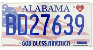99 Cent Recent Alabama God Bless America Flag License Plate Bd27639 Nr