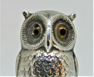 Solid Silver Owl Menu Holder Sampson Mordan & Co London 1932 " Stunning Eyes "