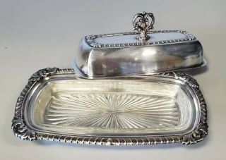 Vintage F.  B.  Rogers Silver Plate - Covered Butter Dish With Glass Insert 1883