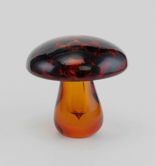 Charming Vtg Blown Art Glass Amber Red Spotted Mushroom Figurine