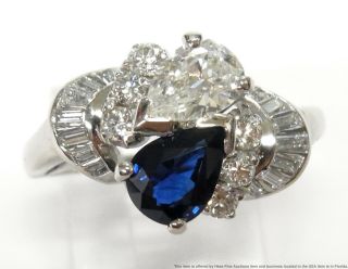 Gia Diamond No Heat Natural Sapphire Platinum Ring 2.  70ctw Art Deco Antique