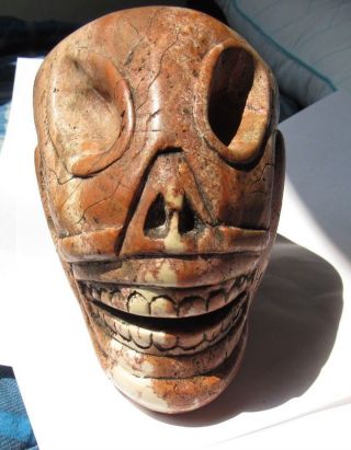 Ancient Pre - Columbian Ojuelos De Jalisco Stone Alien Skull Artifact
