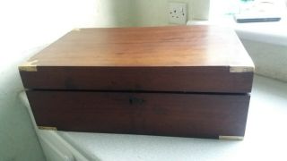 Lovely Large Heavy Antique Wooden & Brass Writing Box Slope - Needs Restored