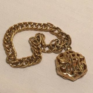 Vintage Sarah Coventry Goldtone Chain Link Bracelet W/ Faux Monogram Charm