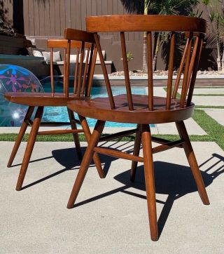 George Nakashima For Knoll Pair Straight Back Chairs Cherry Wood