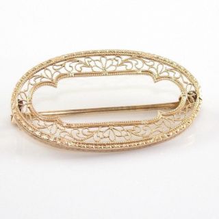 Vintage Art Deco Antique 10k Yellow Gold Filigree Oval Pin Brooch Ldl4