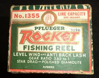 Vintage rarely Pflueger Rocket 1355 Baitcasting reel with Box 3