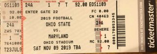 11/9/2019 Ohio State Vs Maryland Ncaa Football Ticket Stub
