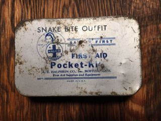 Vintage Snake Bite Outfit First Aid Pocket Kit Tin Medical Halco