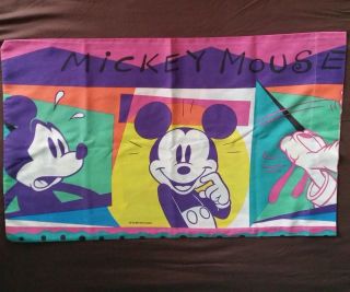 Disney Pillowcase Mickey Mouse Pluto Fabric Vintage Colorful Pink Purple 90s