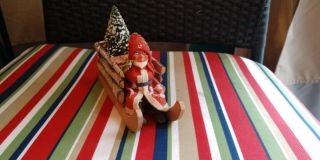 Antiques German Paper Mache Riding Santa Claus Candy Container Wood Sleigh