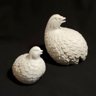 Vintage White Ceramic Quail Birds Animals Fall Decor Japan