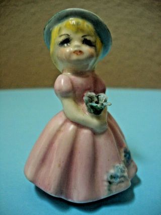Collectible Vintage Miniature Figurine - Girl W/hat Holding Flowers - 2.  25 " Tall