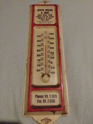 Vintage Sheet Metal Dealer Metal Advertising Thermometer Sign Detroit 14