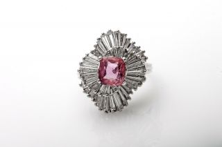 Antique 5.  60ct Natural No Heat Pink Sapphire Certified Diamond Platinum Ring