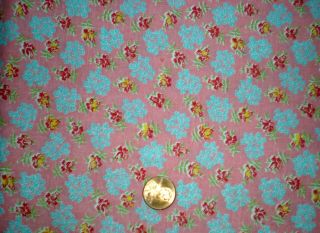 Floral On Pink Full Vtg Feedsack Quilt Sewing Dollclohtes Craft Cotton Fabric