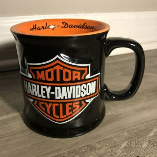 Harley Davidson Mug Large Coffee Cup 3d Embossed Harley Logo Black Orange