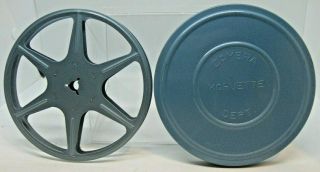 Vintage 8mm Film Metal Blue Reel 300ft With Korvette Collectible Camera Tin