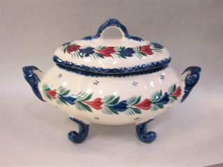 Henriot Quimper France Vintage Hand Painted Serving Bowl With Lid Near,