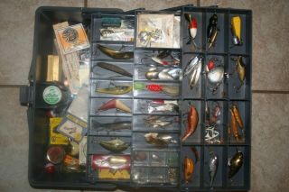 Vintage Woodstream Tackle Box Full With Lures & Fishing Tackle
