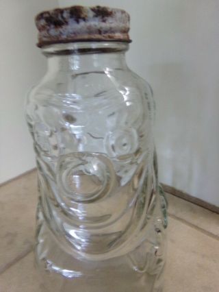 Vintage Clear Glass Clown Bank Grapette Products Co.  Camden,  Ark.  Metal Lid