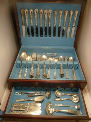 Gorham Sterling Silver “Buttercup” Pattern Flatware 76 PC Set W/ Wood Chest 3