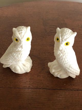 Vintage White Alabaster Owls Figurines Statues Italy Chi Omega Mascot